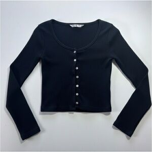 Urban Kids Black Ribbed Long Sleeve Cropped Button Up Cardigan Girls Size 10
